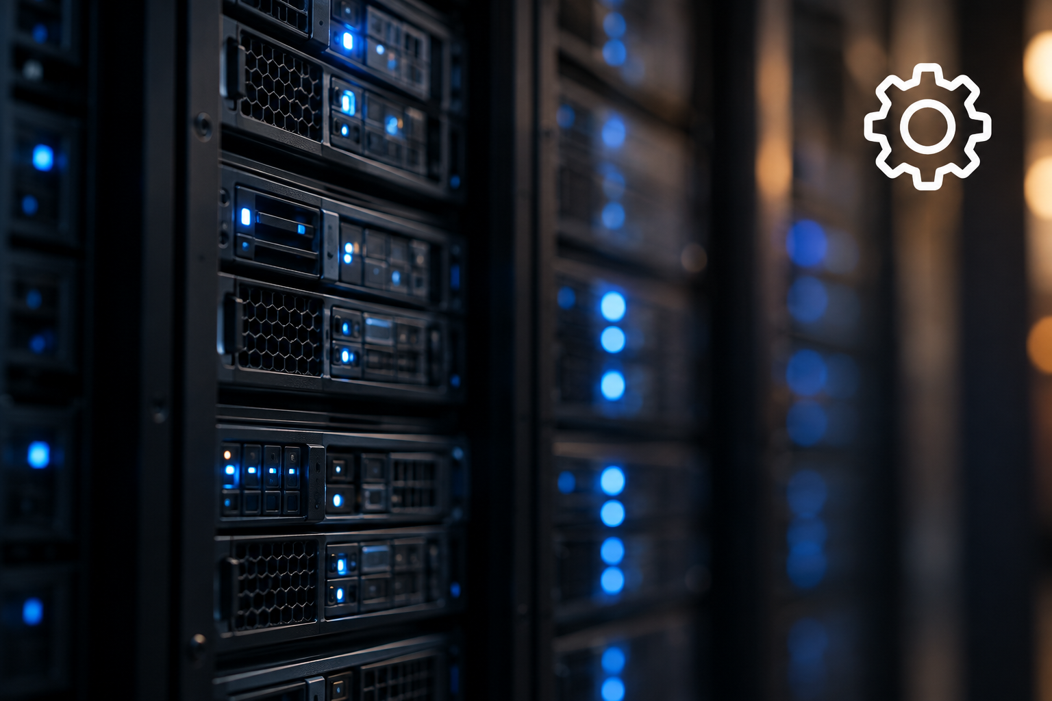 Server infrastructure with blue status lights
