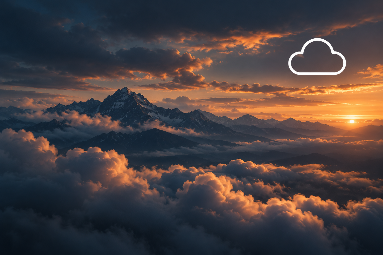 Clouds and mountain infrastructure at sunset